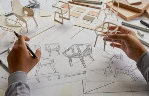 Designer sketching drawing design development product plan draft chair armchair